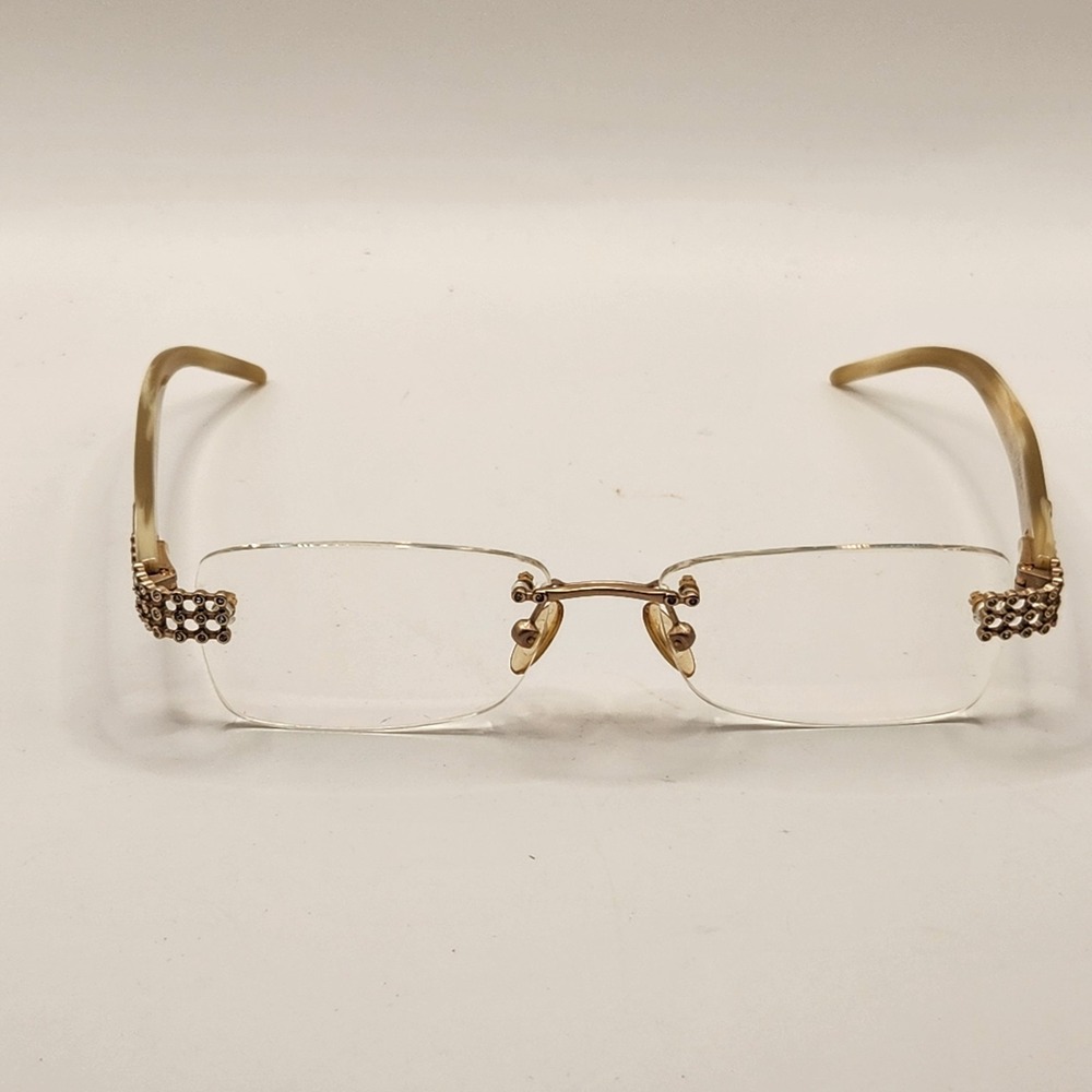 Vintage Gianfranco Ferre Rimless Eyeglasses Feames GF33908 Rhinestone Gold 52-16
